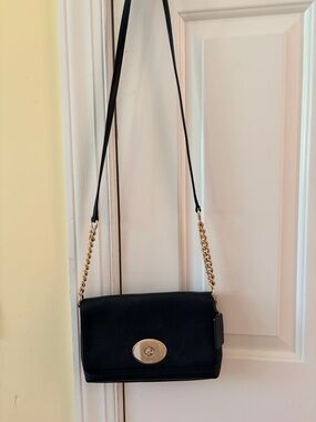 Coach Black Leather Crossbody with Gold Chain Hardware